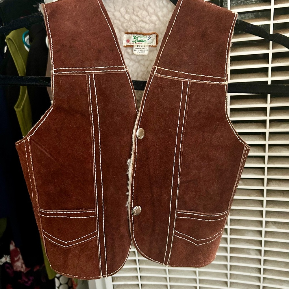 Vintage boys Brown Suede Vest with White Stitching